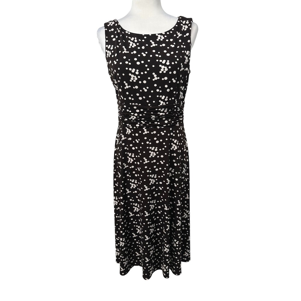 Jessica Howard Dress Womens 8‎ Brown Polka Dot Rockabilly Ruched Midi Retro